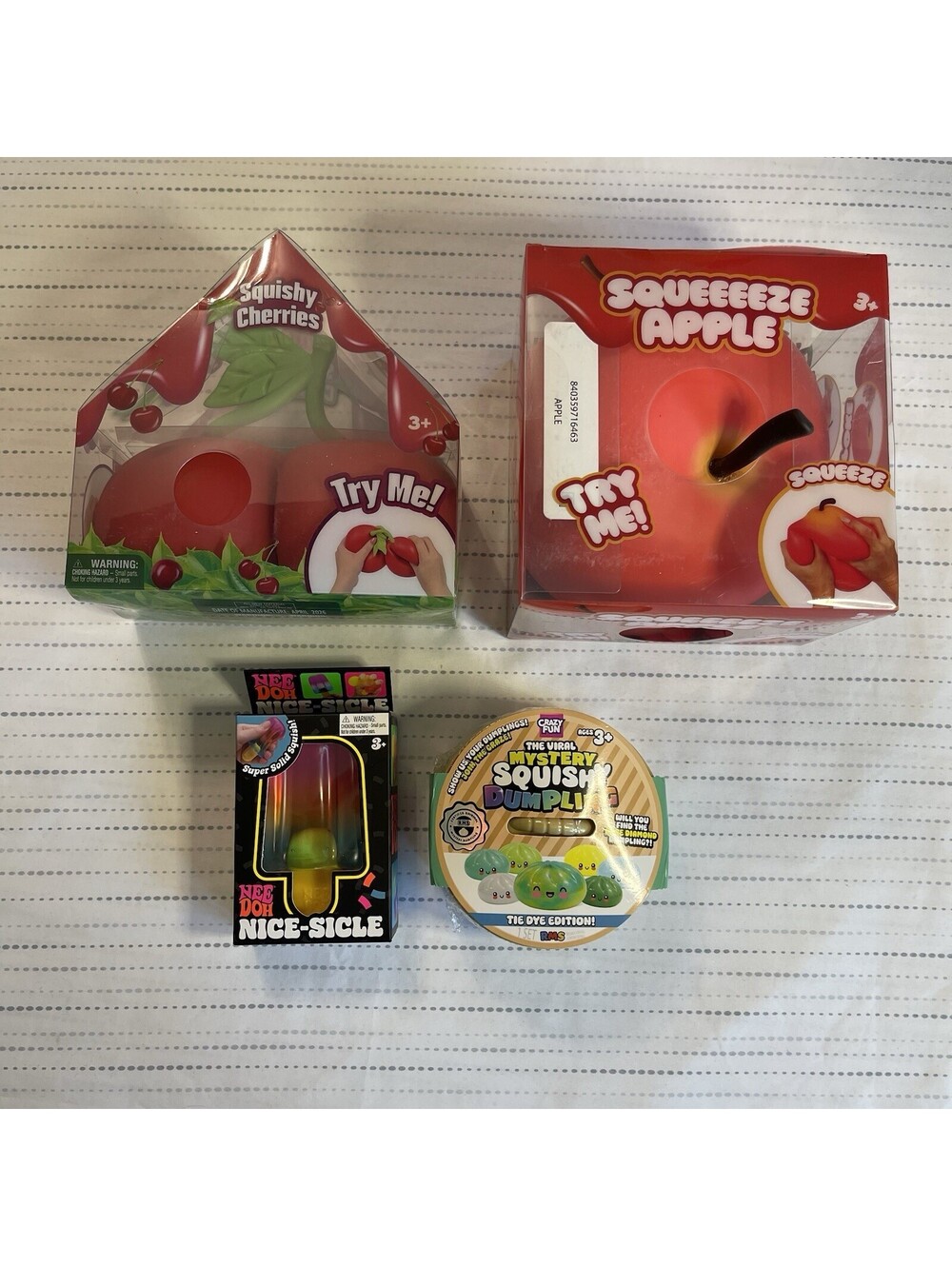 Needoh, RMS, Jumbo Squishy Gift Bundle 4 Pack - Nicesicle Tye Die Dumpling Apple
